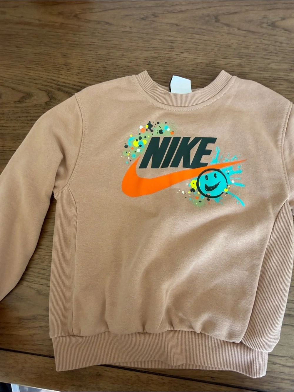 Nike Kids Tan Crewneck Sweatshirt with Colorful Graphic